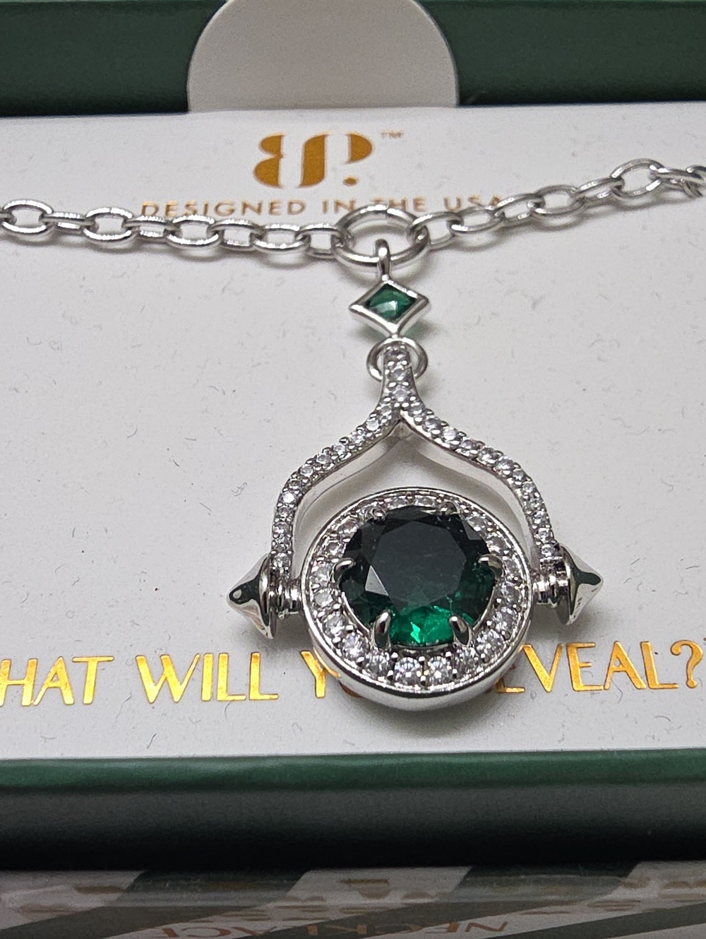 BP May 2026~ Silver-Tone Necklace with Emerald Green and Clear Crystals
